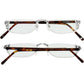 Brighton reading glasses with silver-tone frames, tortoiseshell temples, and scroll detailing shown from two angles on a white background