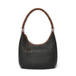 Brighton hobo handbag in black with braided brown leather strap and silver-tone scroll accents on a white background