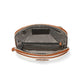 Close-up of Brighton handbag interior view showing patterned fabric lining, zippered pocket, and tan leather trim