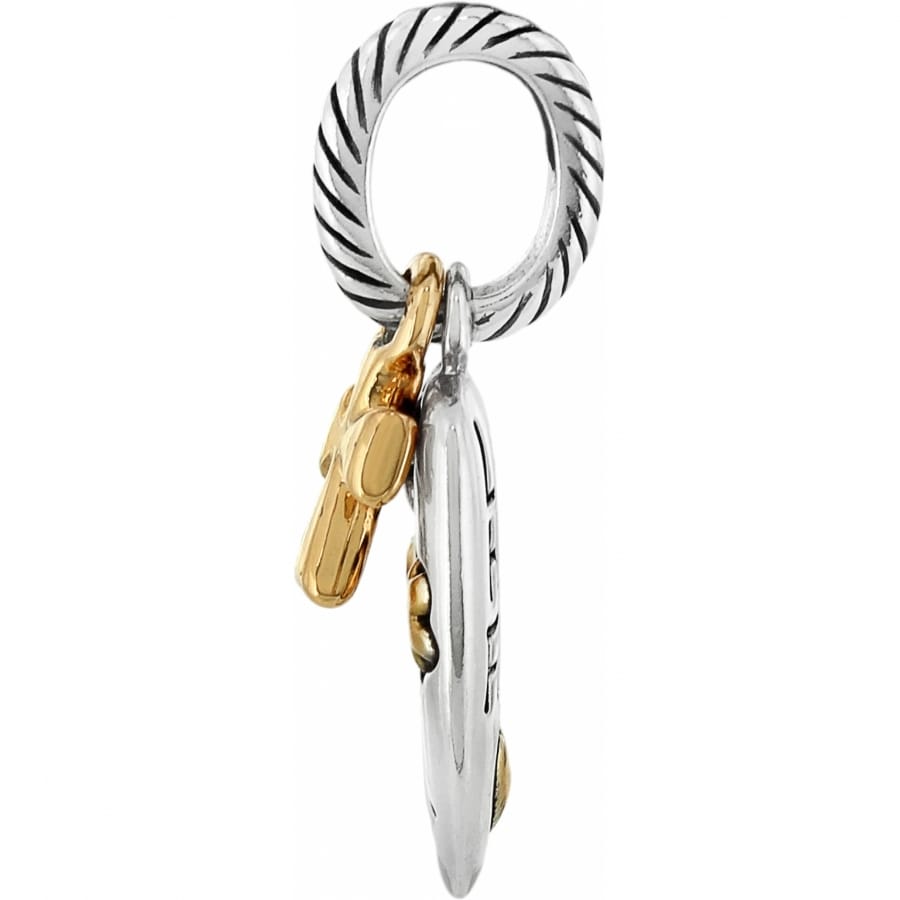 Brighton charm shown from the side with two-tone silver and gold rope-textured ring on a white background