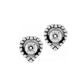 Brighton stud earrings shown from the back with silver-plated heart-shaped beaded frames and post backings on a white background