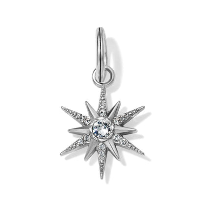 Brighton star charm with silver-plated finish, crystal center stone, and pavé crystal accents on spokes on a white background