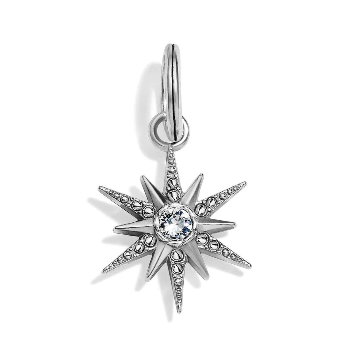 Brighton star charm with silver-plated starburst design and center crystal accent on a white background