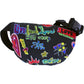 Brighton belt bag with colorful graffiti-style print featuring hearts, stars, and Live Laugh Love text on a white background