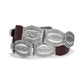 Brighton brown leather belt with ornate silver-tone braided rope buckle plates and beaded edging on a white background