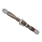 Brighton brown leather belt with silver-tone braided buckle and decorative end caps on a white background