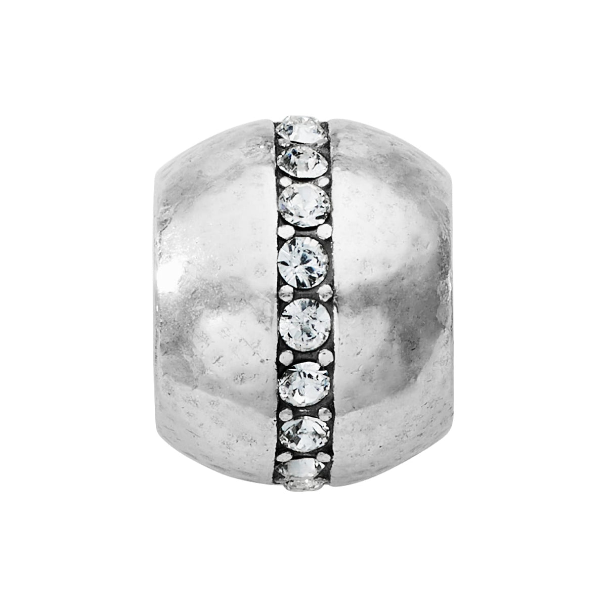 Brighton silver-plated charm bead with vertical row of crystal accents on a white background