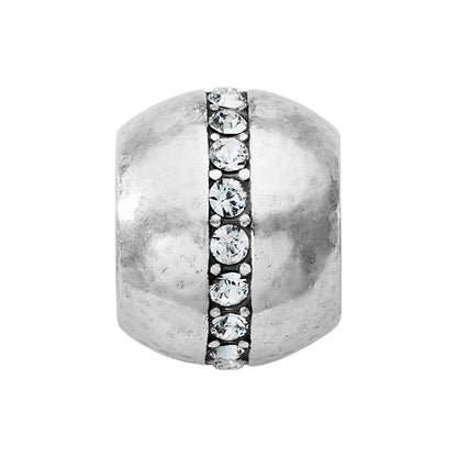 Brighton silver-plated charm bead with vertical row of crystal accents on a white background