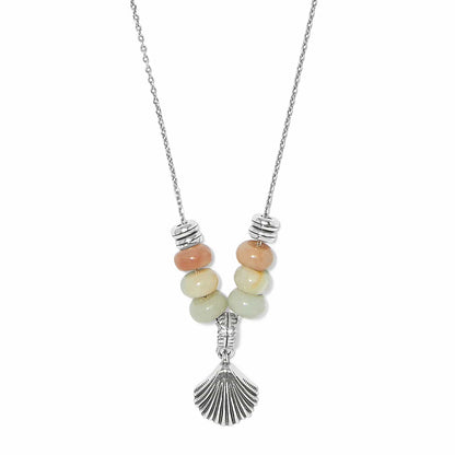 Brighton pendant necklace with pastel beaded accents and silver-plated seashell charm on a white background