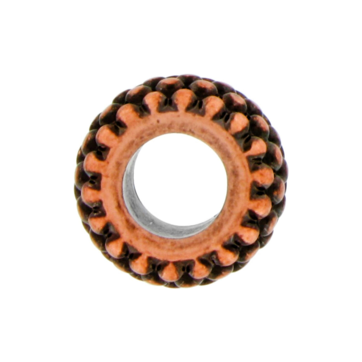 Brighton spacer bead with copper-tone beaded texture and open center hole on a white background