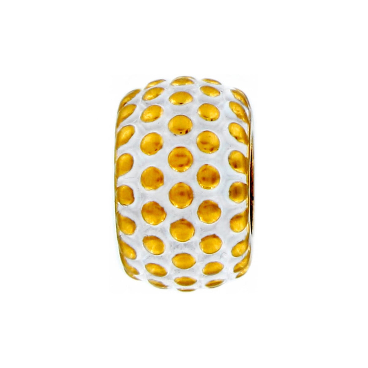 Brighton bead charm with gold-tone dotted texture and white enamel accents in a rounded shape on a white background