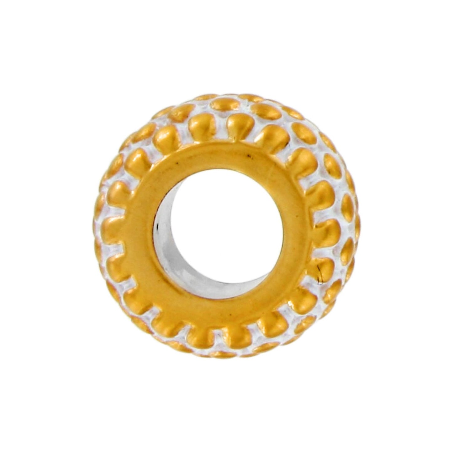 Brighton charm bead with yellow and white textured enamel pattern and silver-tone interior on a white background