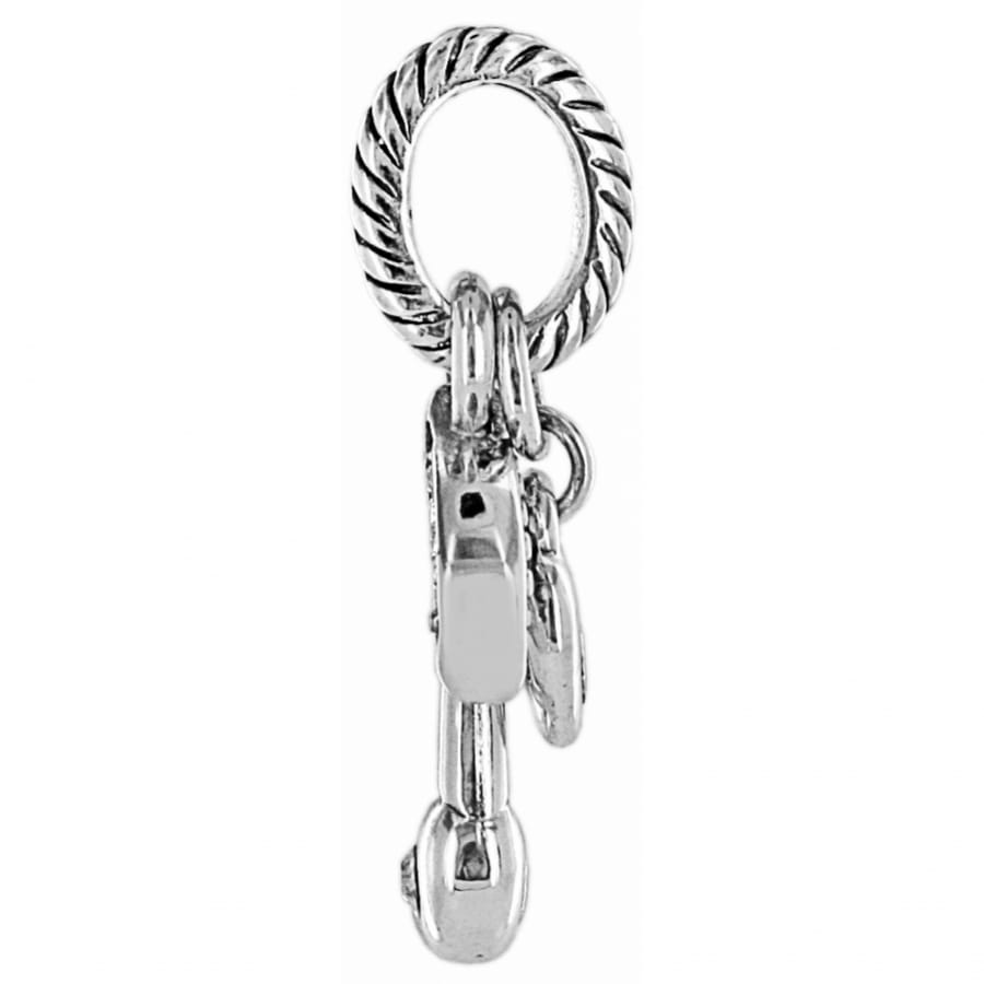 Brighton charm shown from the side with silver-plated rope-textured ring and dangling hardware details on a white background