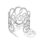 Brighton cuff bracelet with silver-plated hammered swirling openwork scroll design on a white background