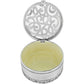 Brighton round trinket box shown open with filigree scrollwork lid and hammered silver-tone base on a white background