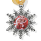 Brighton snowflake photo ornament with silver-plated frame, crystal accents, family photo, and yellow ribbon on a white background