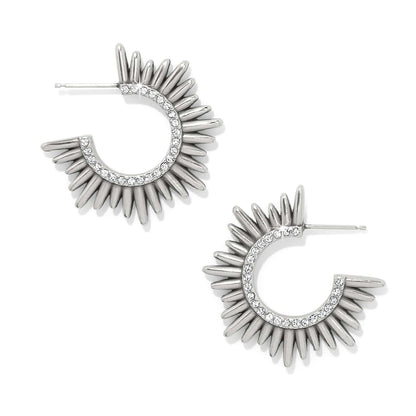 Brighton hoop earrings with silver-tone radiating spike design and crystal-lined inner edge on a white background