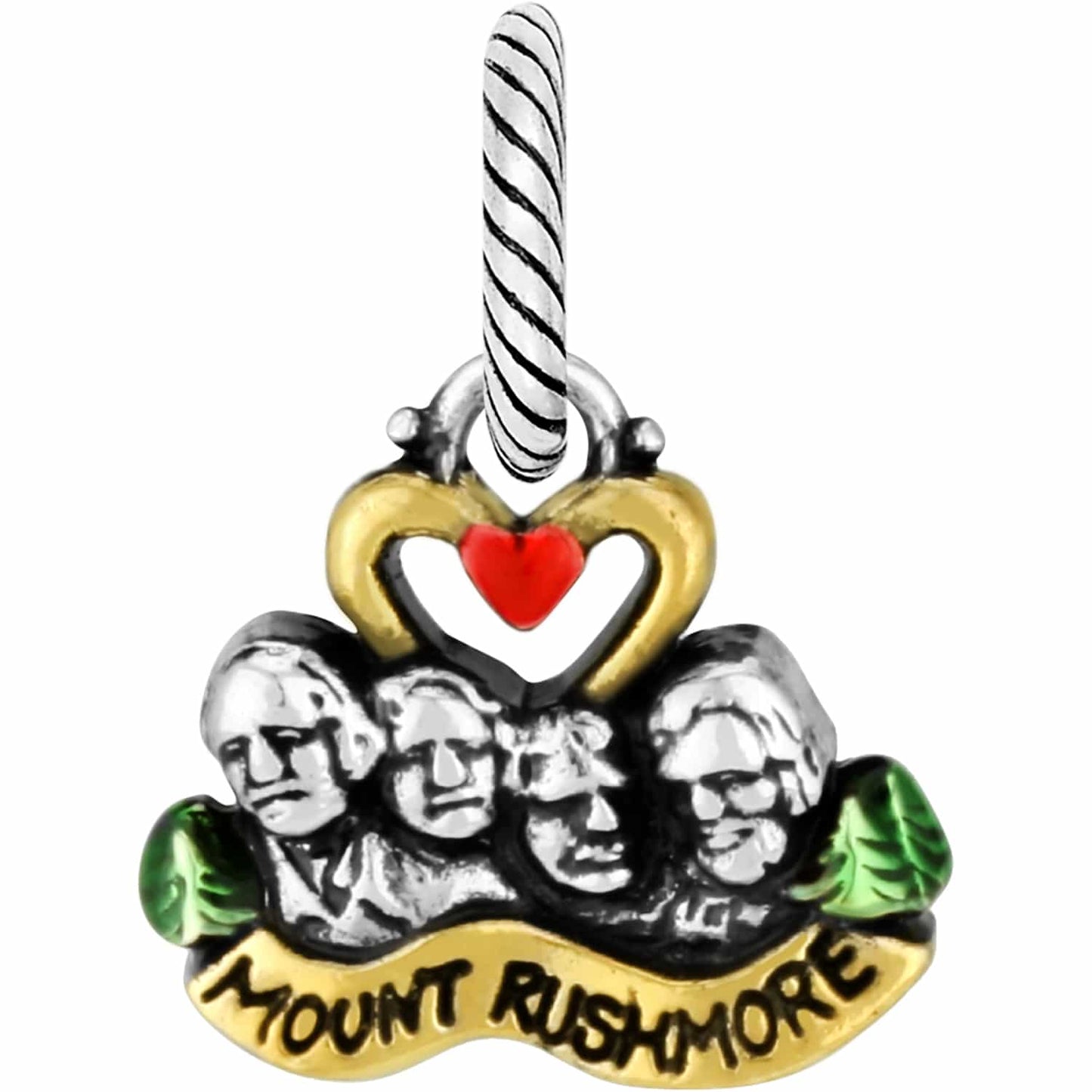 Brighton Mount Rushmore charm with two-tone finish, red heart accent, and green tree details on a white background