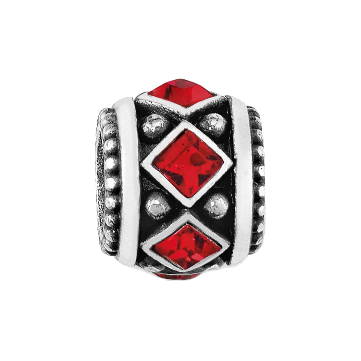 Brighton silver-plated charm bead with red crystal diamond accents and beaded detailing on a white background