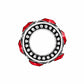 Brighton spacer charm with silver-plated beaded ring and red crystal accents around the edge on a white background