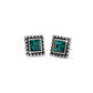 Brighton stud earrings with green square crystals and silver-plated beaded frames on a white background