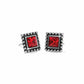 Brighton stud earrings with red square crystals and silver-plated beaded square frames on a white background