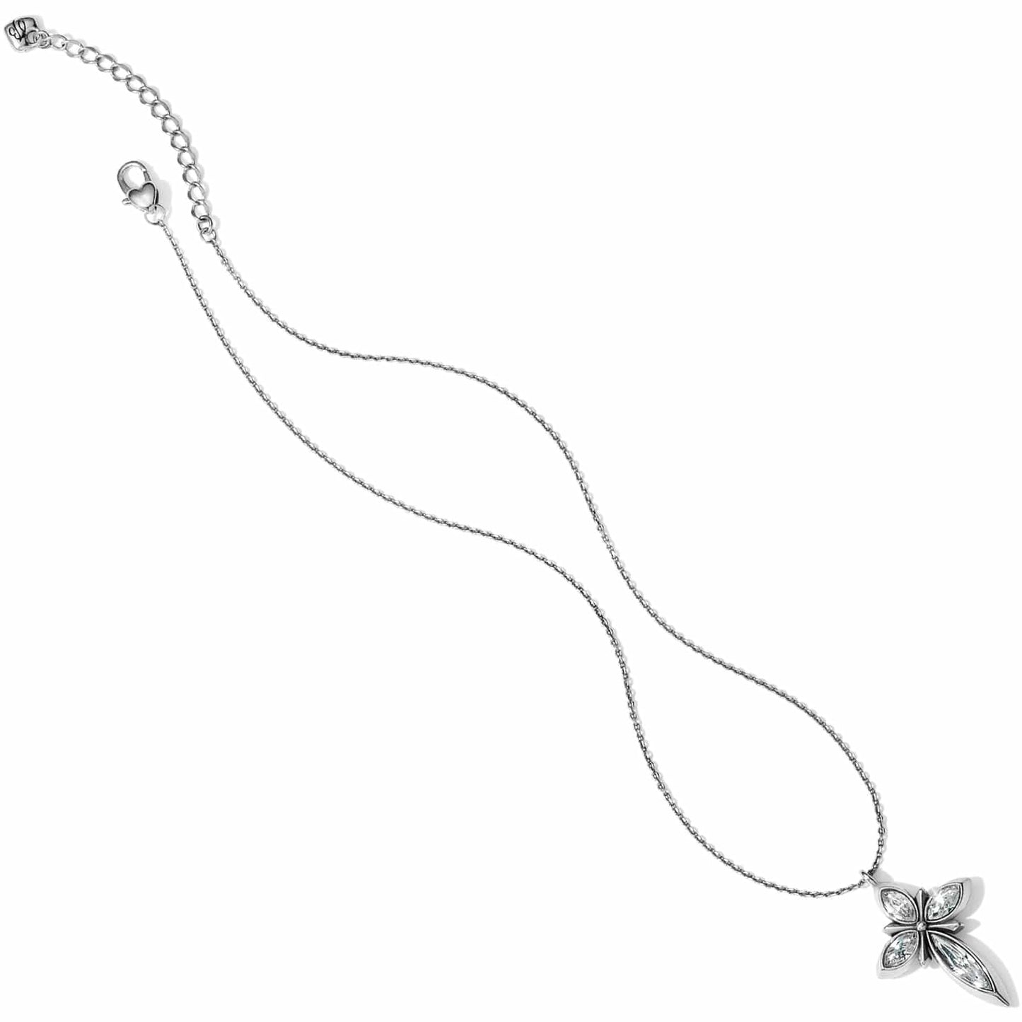 Brighton pendant necklace with silver-plated cross featuring marquise-cut crystals and lobster clasp on a white background