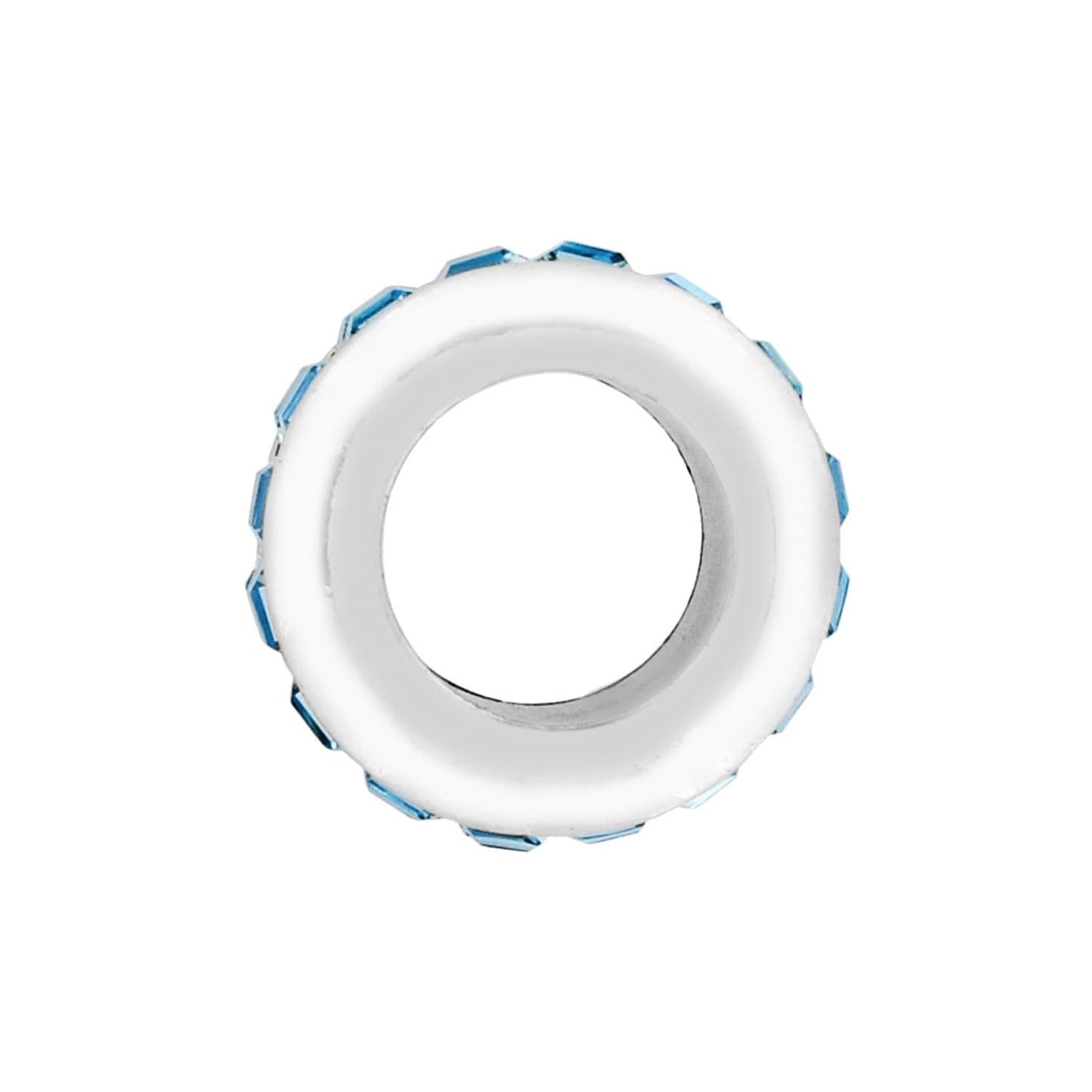 Brighton spacer charm with white enamel band and blue crystal accents shown from the side on a white background