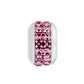 Brighton charm bead with pink crystal pavé center and silver-plated rounded sides on a white background