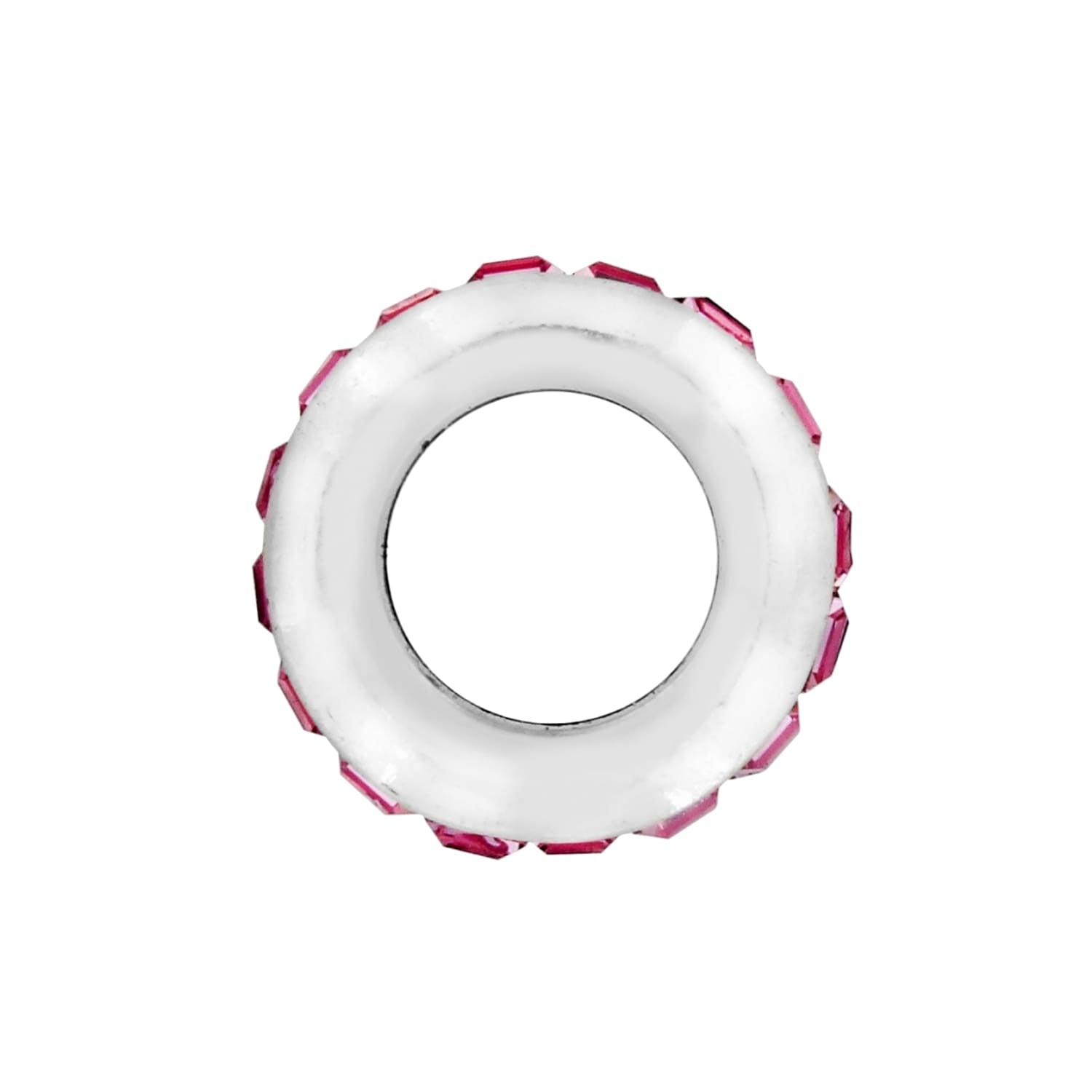 Brighton charm bead shown from the side with white enamel band and pink crystal edges on a white background