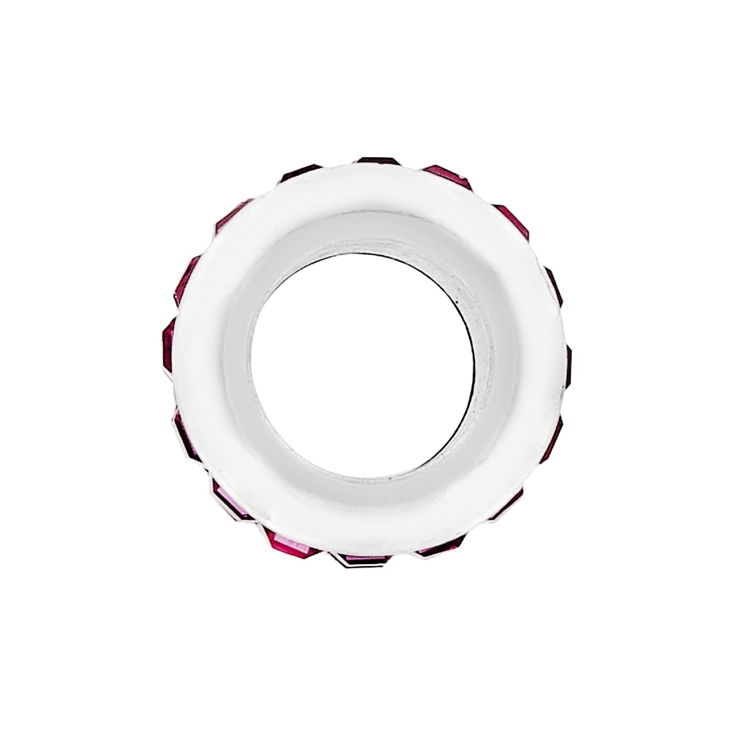 Brighton charm bead with white center and pink crystal-set silver-plated outer ring on a white background