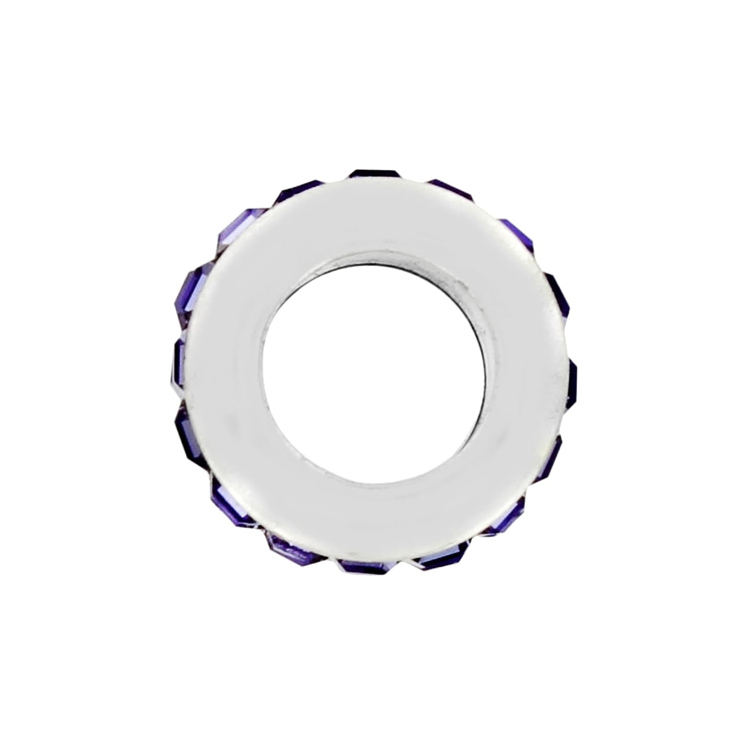 Brighton spacer bead charm with silver-plated finish and purple crystal accents around the edge on a white background