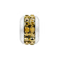 Brighton silver-plated charm bead with two rows of golden square crystals around the center on a white background