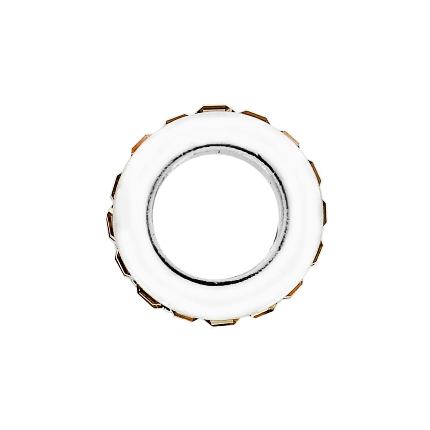 Brighton charm shown from the side with white enamel band and silver-plated geometric edge detail on a white background