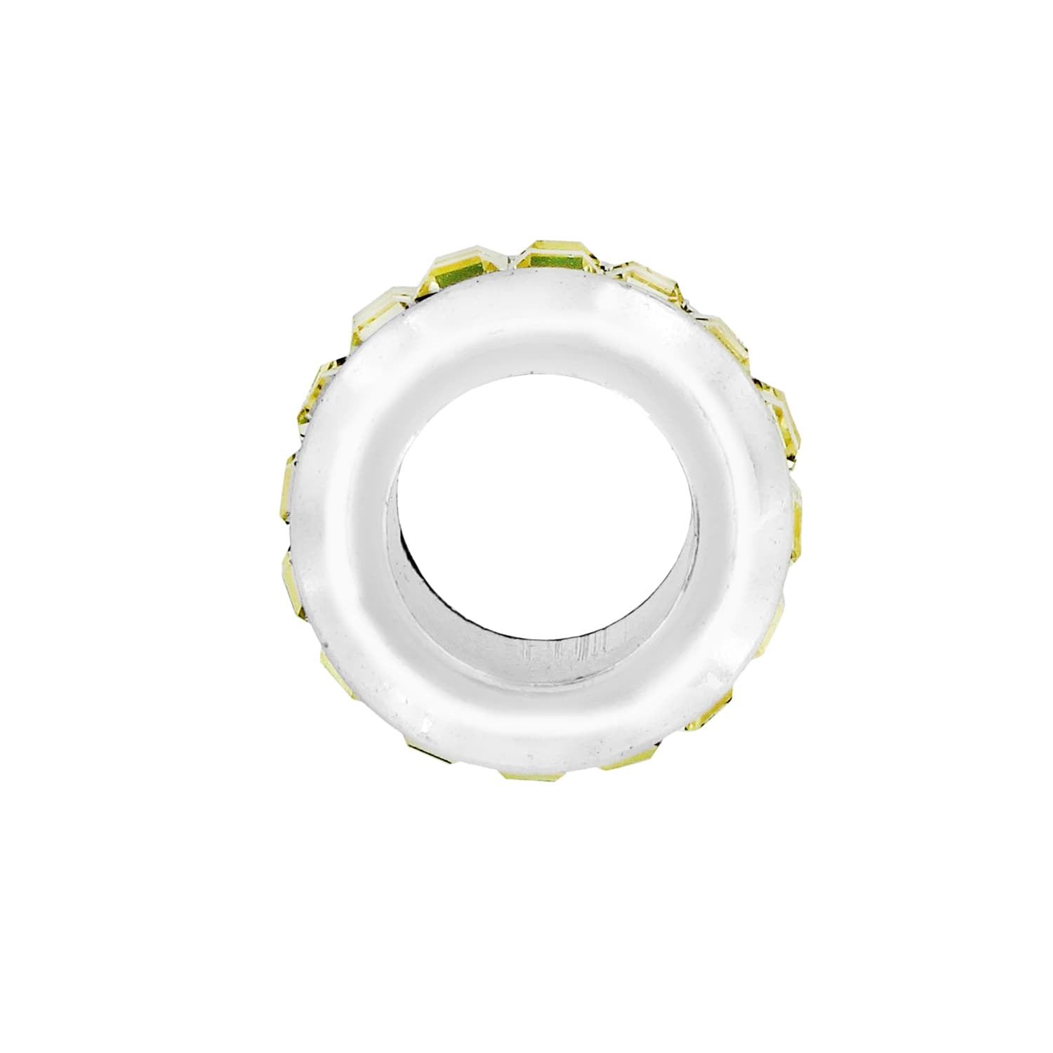 Brighton spacer bead charm shown from the side with yellow crystal accents and silver-plated finish on a white background