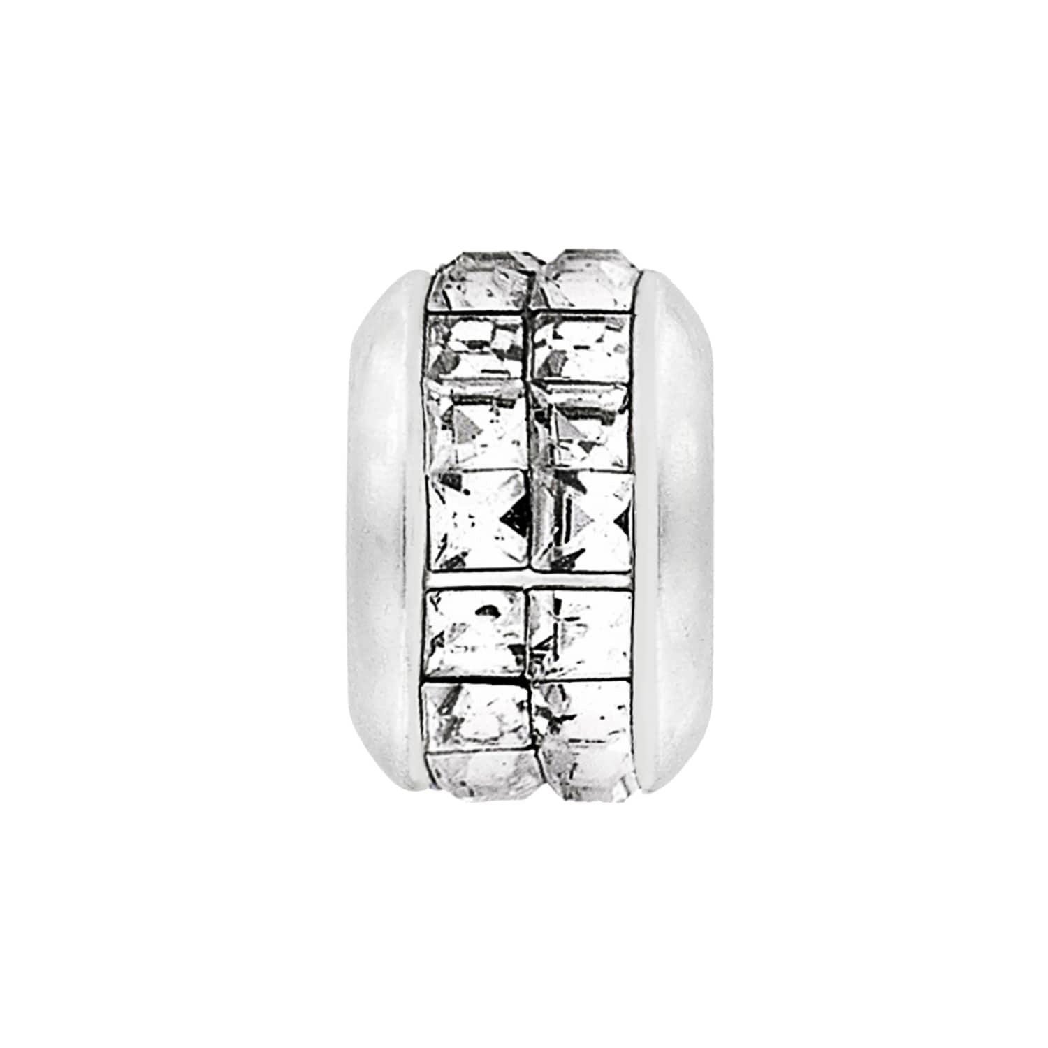 Brighton silver-plated bead charm with two rows of square crystal pavé stones on a white background