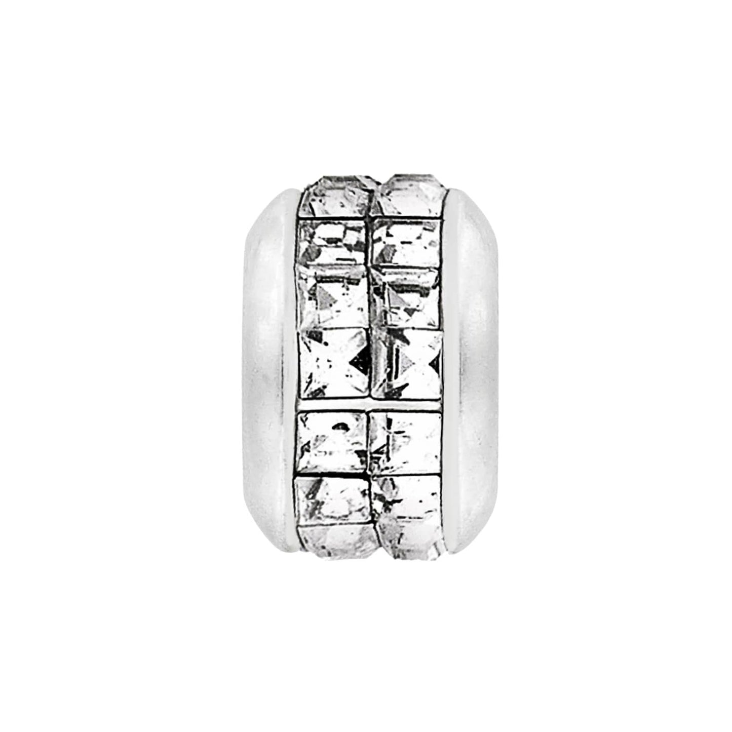 Brighton silver-plated bead charm with two rows of square crystal pavé stones on a white background