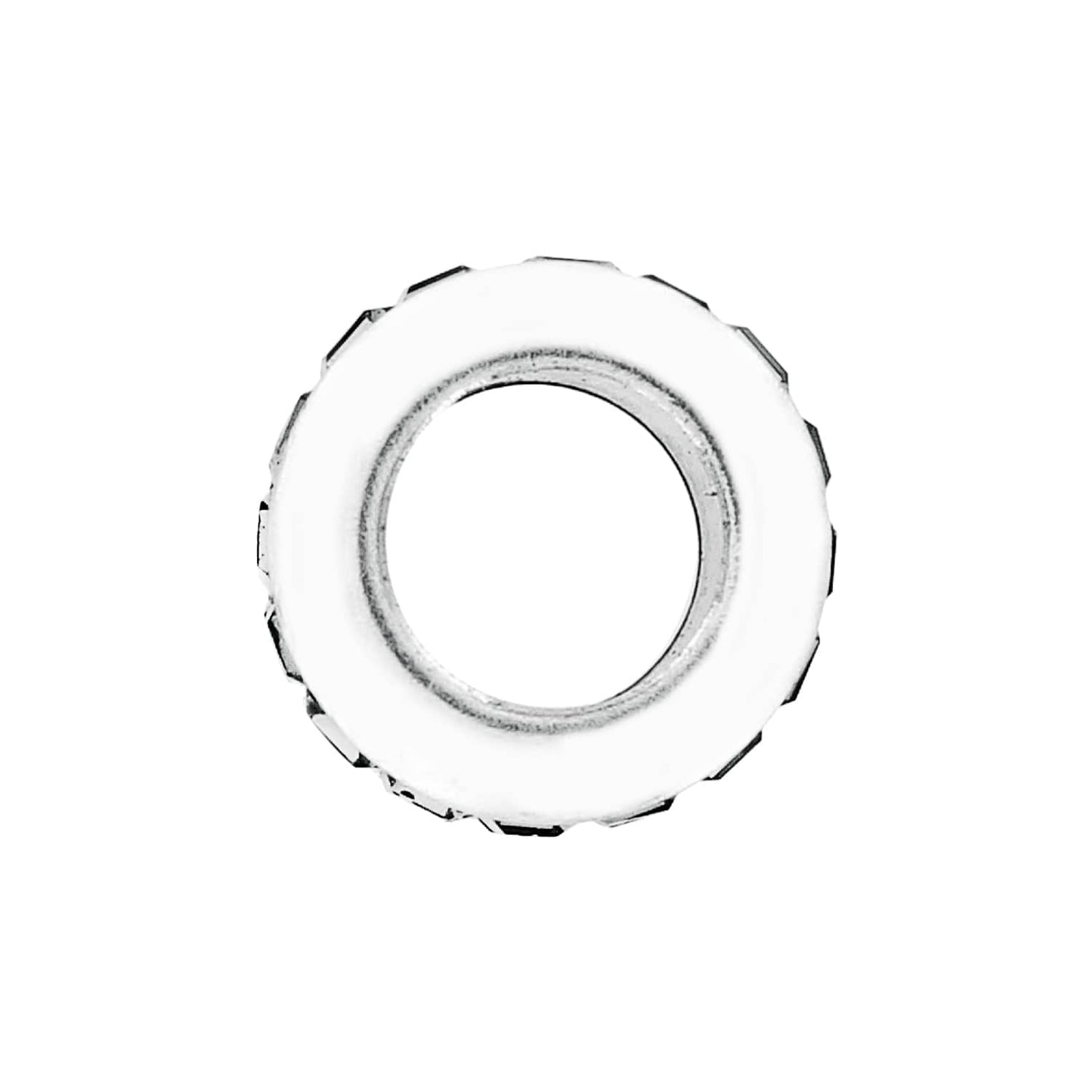 Brighton spacer charm with white enamel band and silver-plated faceted edges shown from the side on a white background