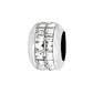 Brighton silver-plated bead charm with two rows of clear crystals around a polished band on a white background