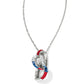 Brighton pendant necklace with silver-plated interlocking hearts and red, blue, and clear crystals on a white background