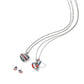 Brighton silver-plated heart necklaces and stud earrings styled with red, white, and blue crystals on white background