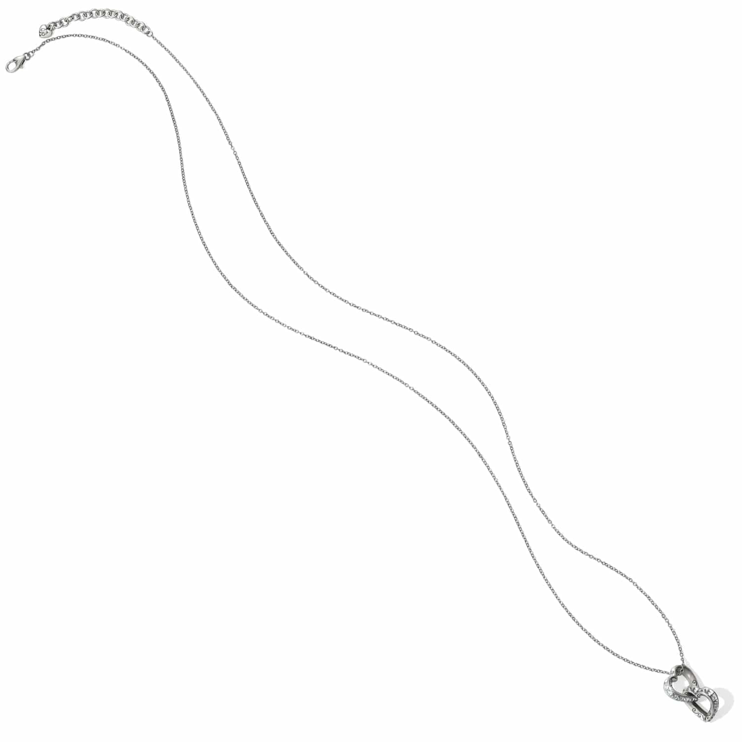 Brighton silver-plated necklace with heart pendant featuring crystal accents and adjustable chain with lobster clasp on a white background