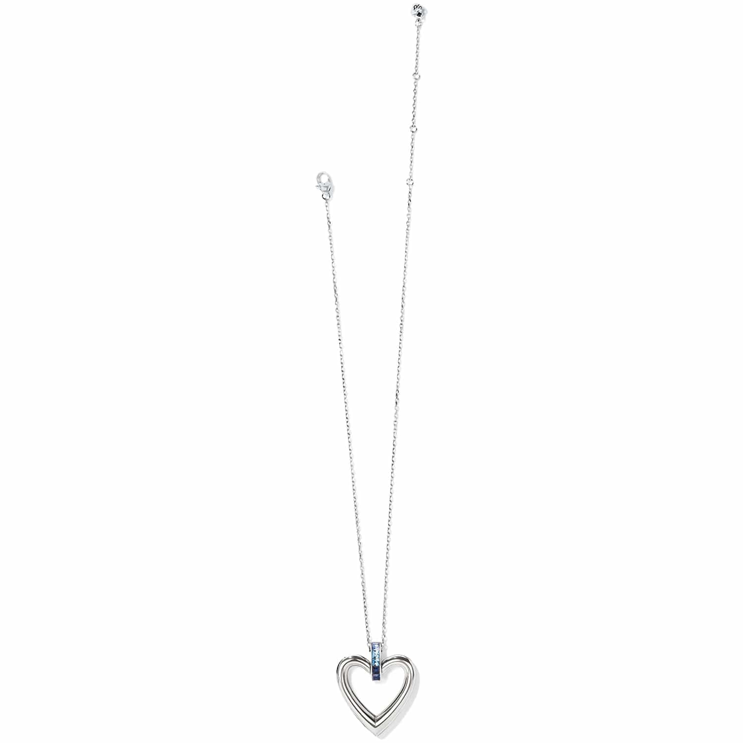 Brighton heart pendant necklace with silver-plated open heart and blue crystal accents on a white background