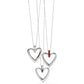Brighton heart pendant necklaces with silver-plated finish and clear, red, and blue crystal accents on a white background