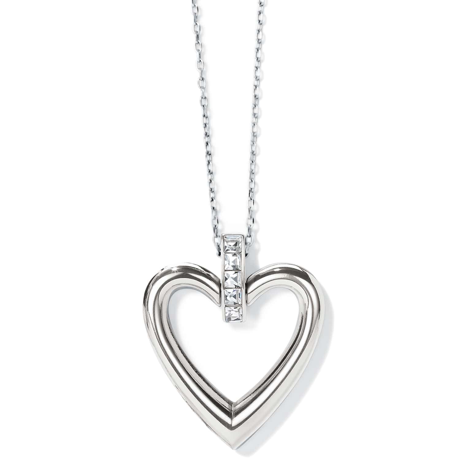 Brighton heart pendant necklace with silver-plated open heart and crystal accent bail on a white background