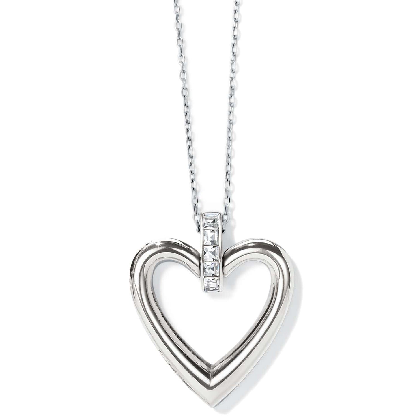 Brighton heart pendant necklace with silver-plated open heart and crystal accent bail on a white background