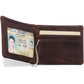 Brighton bifold wallet shown open with brown leather interior, card slots, ID window, and silver-tone money clip on a white background