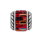 Brighton charm bead with red crystal baguettes and silver-plated rope-textured side rails on a white background