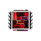 Brighton silver-plated ring with square face of red and orange crystal baguettes and rope-textured band on a white background