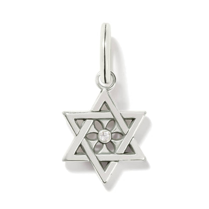 Brighton Star of David charm in silver-plated finish with floral cutout center and crystal accent on a white background